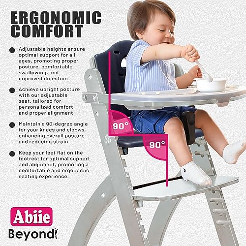 Abiie Beyond Junior Wooden High Chair with Tray - Convertible Baby Highchair - Adjustable High Chair for Babies/Toddlers/6 Months up to 250 Lbs - Stain & Water Resistant Mahogany Wood/Olive Cushion