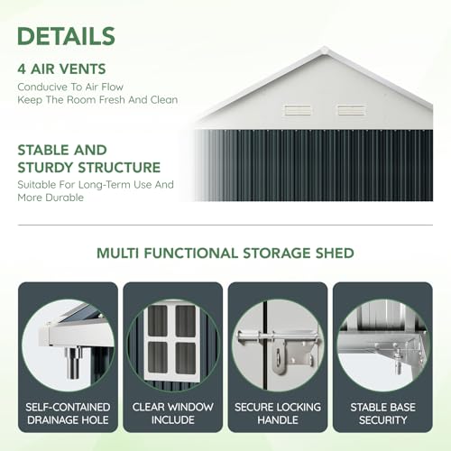10X12X7.5 FT Outdoor Steel Storage Shed with Lockable Doors, 2 Windows, Transparent Roof Panels (Wood Panels & Frame Floor Not Included), Ideal for Patio Storage,Garbage Can, Chicken Coop，Brown