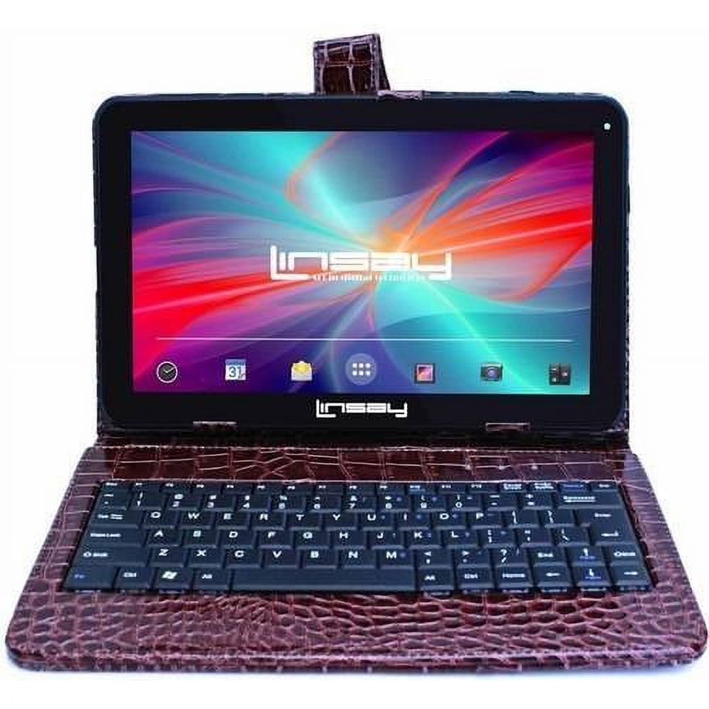 LINSAY 10.1" 2GB RAM 32GB Storage Android 12 Tablet with keyboard Brown Crocodile Style