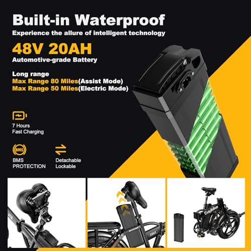 Folding Electric Bike for Adults, 1000W Motor(1500W Peak),30MPH, 60Mile,48V 20AH Battery,20" Fat Tire Foldable Electric Bicycle,Commuter Beach Snow E-Bikes,7-Speed