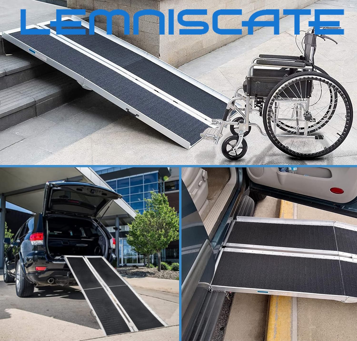 LEMNISCATE Wheelchair Ramp 6FT, Portable Wheelchair Ramp for Home, Lightweight Aluminum Ramp for Steps, Non-Skid Threshold Ramp for Doorways, Curbs, Foldable Mobility Scooter Ramp