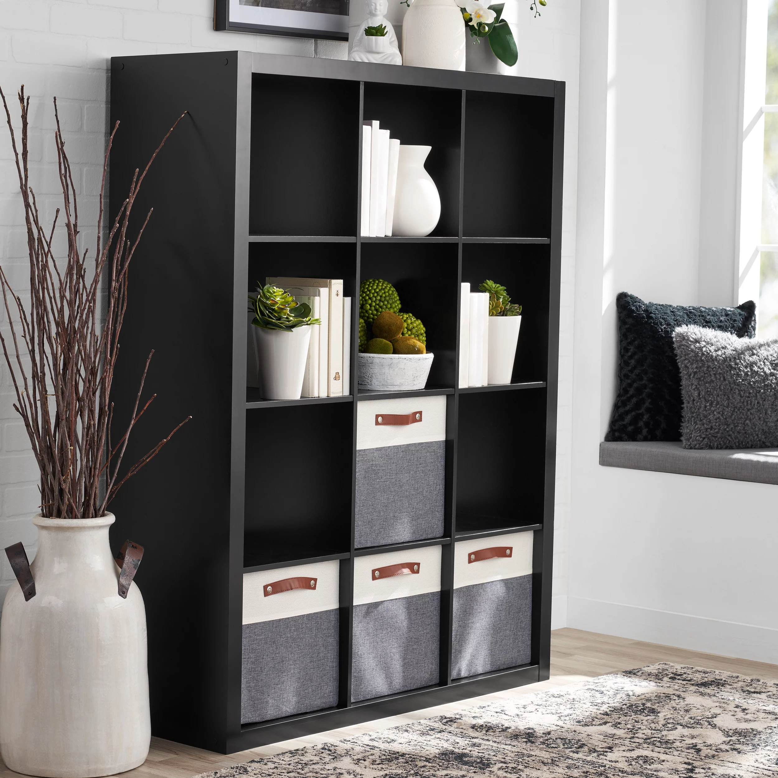 Better Homes & Gardens 12-Cube Storage Organizer, Solid Black