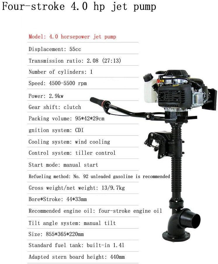 Boat Engine, 4HP 4 Stroke 55CC Outboard Motor Wind Cooling Tiller Control Outboard Motor CDI Ignition System Fishing Boat Engine, Boat Engine for Inflatable Boats, Fishing Boats, Small Yachts