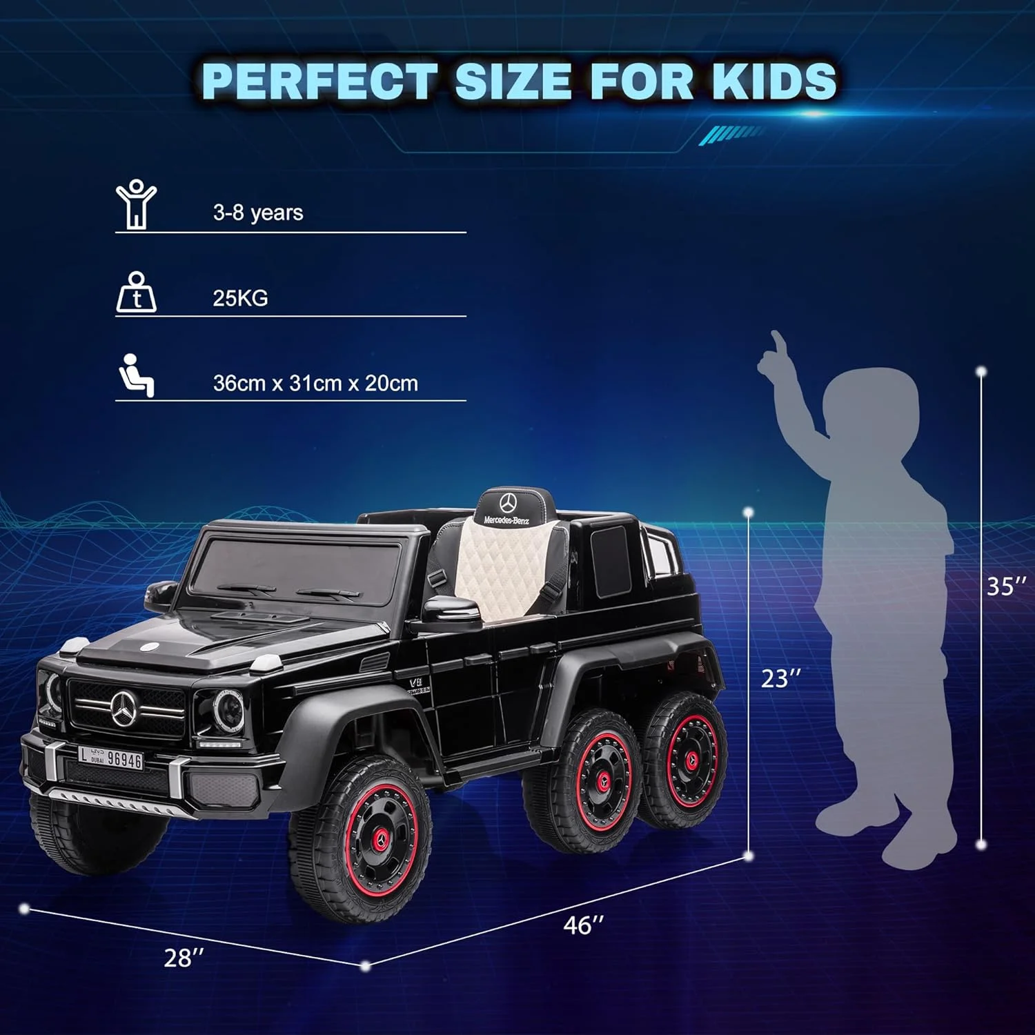Yiteng Power Toddler Wheels Car, 24V Electric Ride on Kids Car for Toddlers Ages 3-8 Years, 6 Wheels Mercedes-Benz Baby Vhicle with Remote Control Music&Lights, Boys&Girls Birthday Gift (Black)