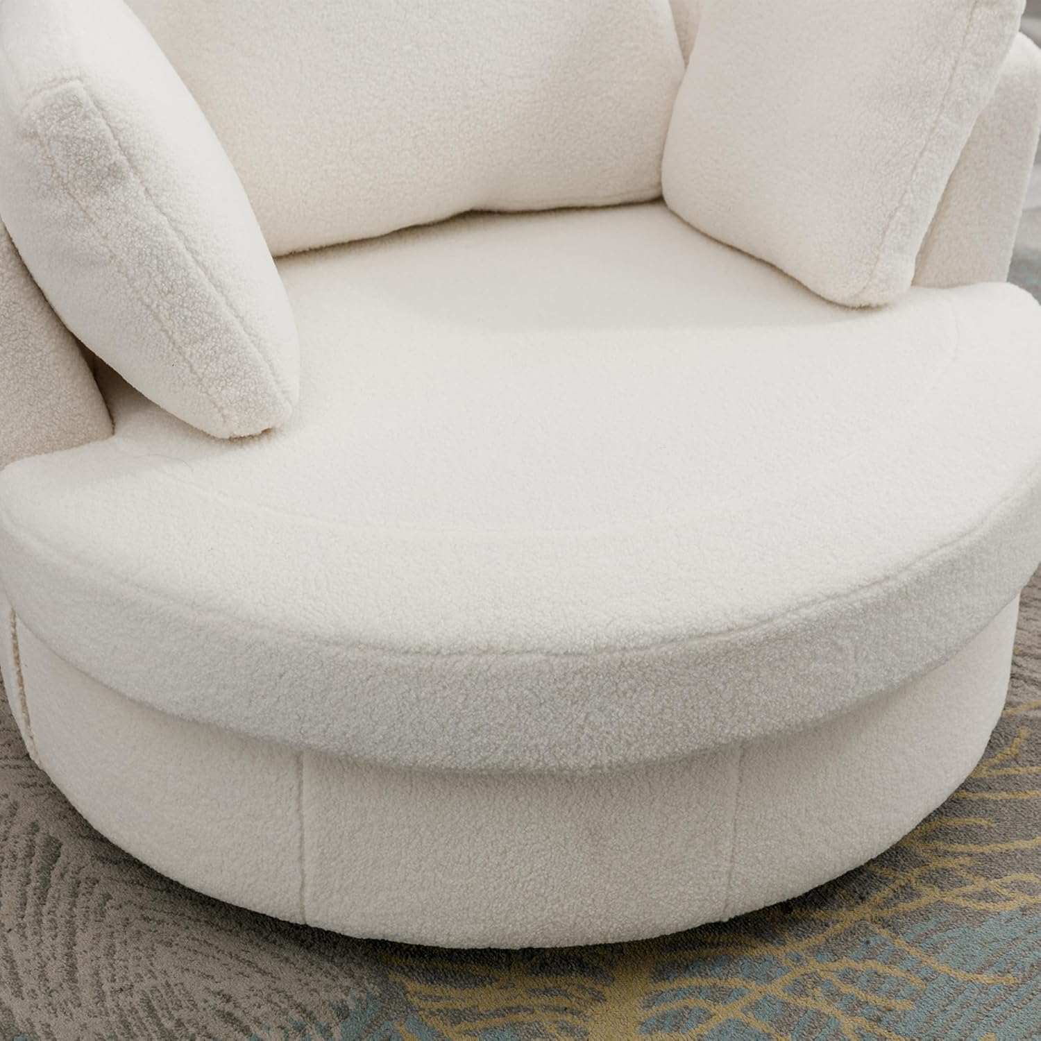 HomSof 42.2" W Swivel Accent Barrel Chair and Half Swivel Sofa with 3 Pillows 360 Degree Swivel Round Sofa Modern Oversized Arm Chair Cozy Club Chair for Bedroom Living Room Lounge Hotel,Ivory Sherpa