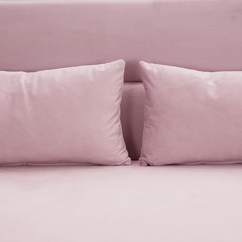 Sleeper Sofa Couch Bed 3-in-1 with Two Pillows-Soft Velvet Surface and Handy Pull-Out Bed Strap - Ideal for Guest Rooms, Pink