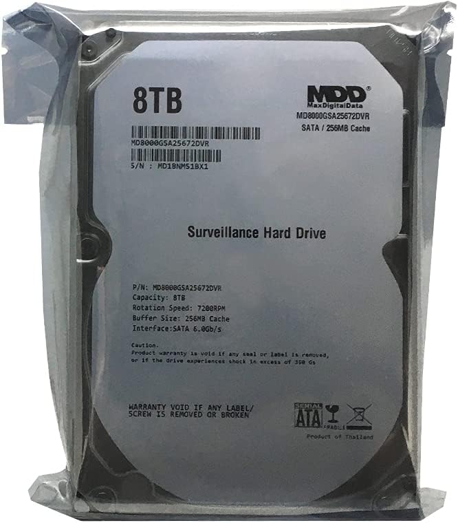 MaxDigitalData 8TB 7200 RPM 256MB Cache SATA 6.0Gb/s 3.5inch Internal Hard Drive for Surveillance (MD8000GSA25672DVR) - 3 Years Warranty (Renewed)
