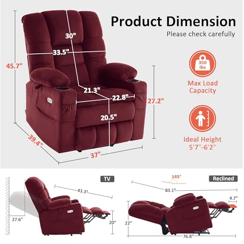 MCombo Large Triple Motor Power Lift Recliner Chair with Massage and Dual Heating, Adjustable Headrest for Tall Elderly People, Fabric 7634 (Grey, Large)