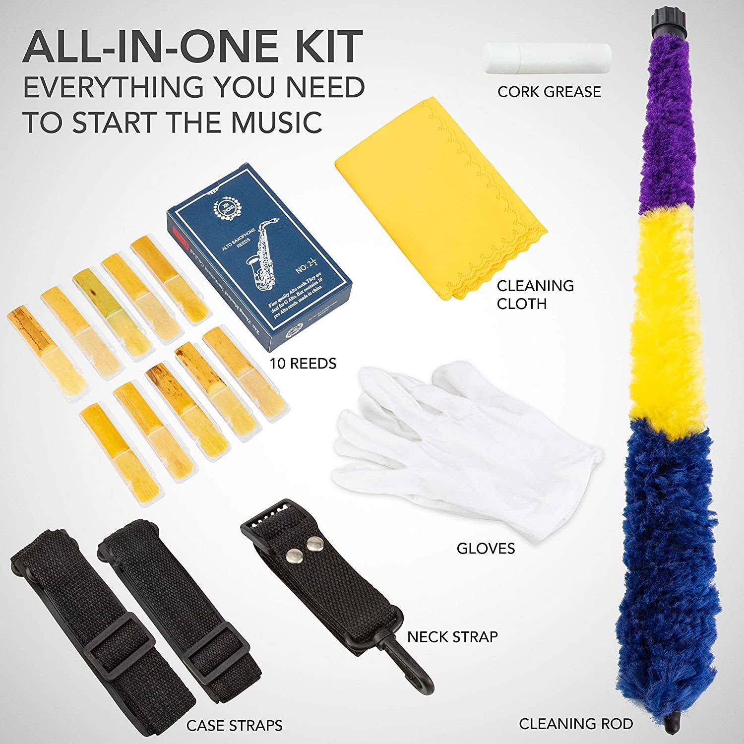 LyxJam Alto Saxophone E Flat Brass Sax Beginners Kit - Nickel - Alto Horns