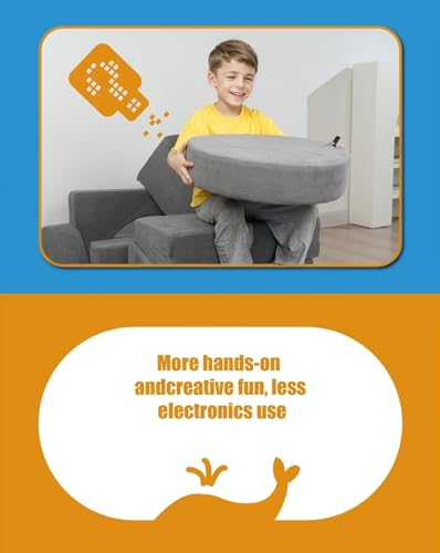 Kids Sofa Couch 15PCS - Modular Toddler Play Couch with Removable Cover, Multifunctional Kids Couch for Playroom Bedroom - Convertible Foam Toddler Sofa for Girls and Boys (Gray)