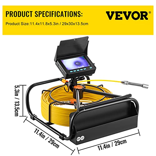 VEVOR Sewer Camera, 98.4 ft/30 m, 4.3" Pipe Drain Inspection Camera with DVR Function and LED Lights, Waterproof IP68 Borescope, Industrial Endoscope for Home Wall Duct Drain Pipe Plumbing