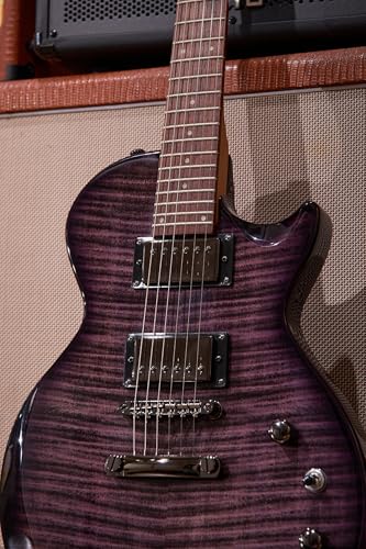 AKLOT Muti-Tone Electric Guitar with Coil-Split: Roasted Maple Neck, Flame Maple Graphic Top, Dual Humbuckers Pickups, Beginner Guitar Kit with Gig Bag, Lesson Book, Strap, Picks, Violet Venom