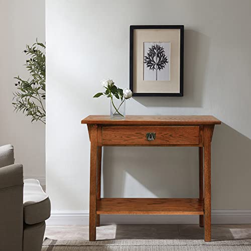 Leick Home 8233 Mission Console Table for Entryway, Wood Sofa Table, Made with Solid Wood, for Living Room, Hallway, Office, Bedroom, Medium Oak Finish