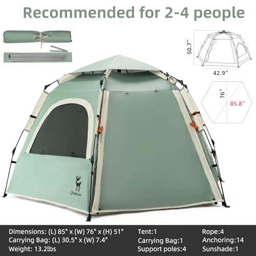 Tents for Camping 2 Person Waterproof Pop Up Camping Tent with Screen Porch 4 Ventilation Mesh Windows & 2 Doors Portable for Camping, Hiking, Beach, Backpacking, and Outdoors