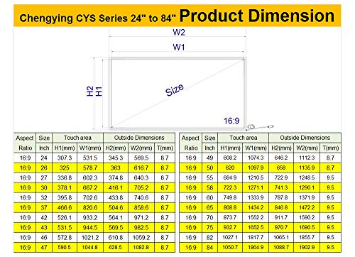 Chengying 24 inch to 100 inch 10 Points Multi-Touch Infrared Touch Frame - IR Touch Panel - Infrared Touch Overlay - USB Interface - HID Compatible