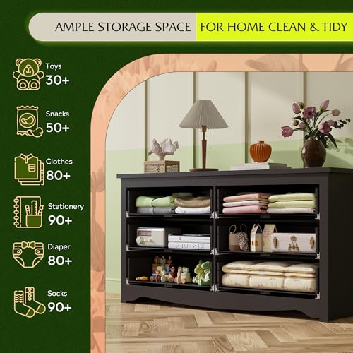 WLIVE Wood Dresser with 5 Drawers, Black Wooden Storage Cabinet, Organizer Drawers for Bedroom, Living Room, Hallway, Measuring 15.75" W * 31.50" D * 45.35" H ﻿
