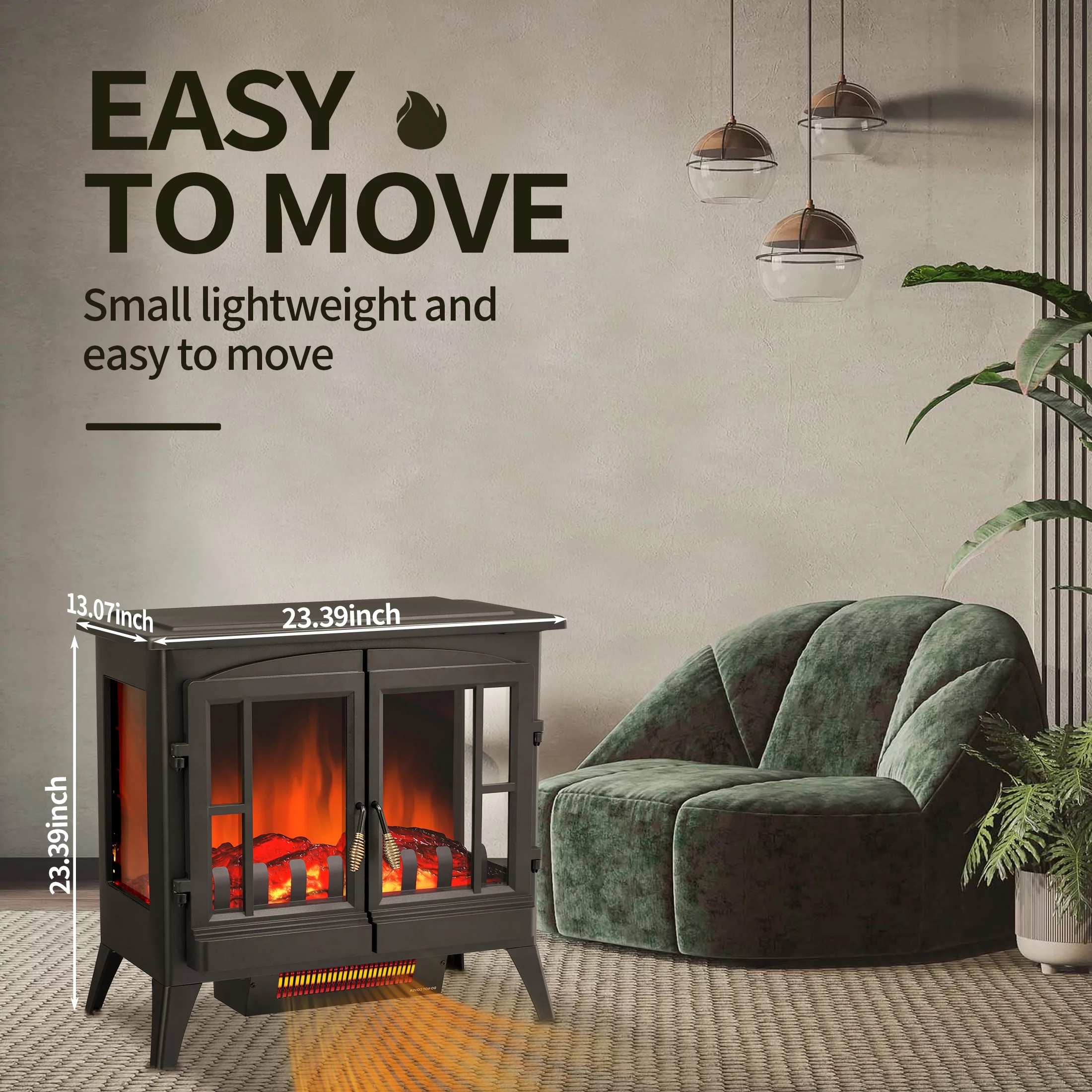 KISSAIR Electric Fireplace Stove, Freestanding,Realistic Flame, Portable,Thermostat,1000W/1500W(23 Inch)