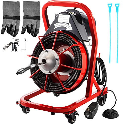 VEVOR Electric Drain Auger, 75' x 3/8", 250W Drain Cleaner Machine Fit 2''- 4'' Pipes, Hair Catcher for Kitchen Sink, Bathroom Tub, Toilet Clogged, Drains Dredge, Foliose Sewers