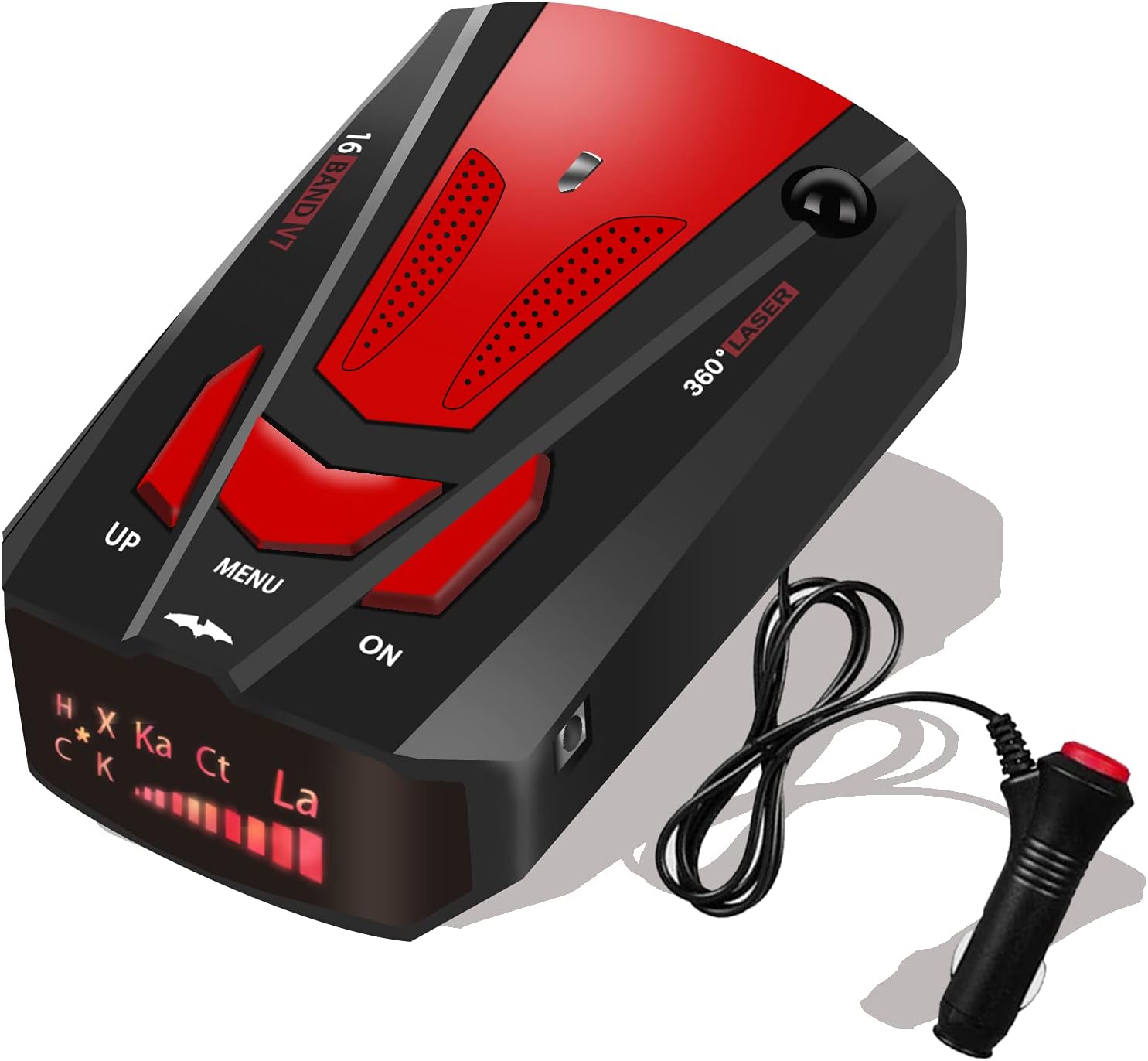 Radar Detector for Cars, with Voice Prompt Speed, Vehicle Speed Alarm System,LED Display,City/Highway Mode,Auto 360 Degree Detection for Cars (Red)