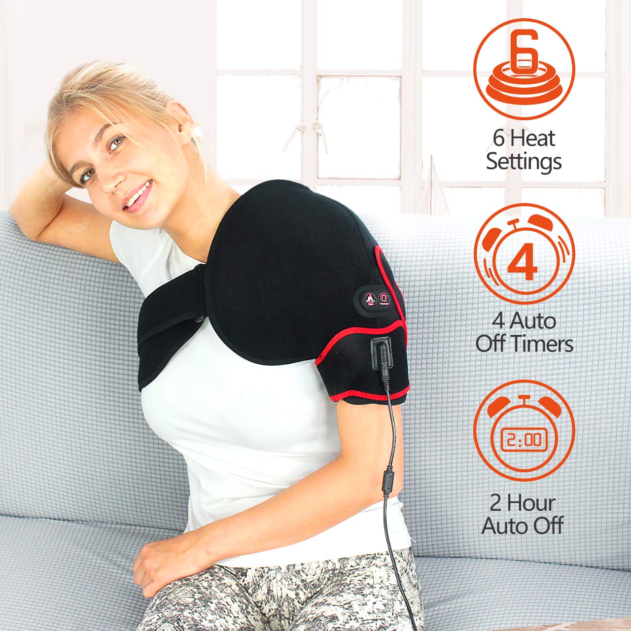 CHEROO Shoulder Heating Pad with Vibration Massager, Auto Shut Off Heated Brace Wrap Support for Rotator Cuff Joint Tendon Injury Arthritis Pain Relief