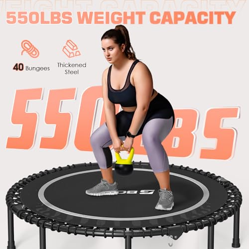 BCAN 450/550 LBS Foldable Mini Trampoline, 40"/48" Fitness Trampoline with Bungees, U Shape Adjustable Foam Handle, Stable & Quiet Exercise Rebounder for Adults Indoor/Outdoor Workout