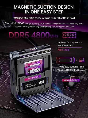 ACEMAGICIAN [Gaming PC] Mini PC Gaming, AMD Ryzen 7 5700U (up to 4.3Ghz) 32GB DDR4 512GB M.2 SSD Zen 3 Ryzen Mini PC RGB Lights AMR5 Mini Computer WiFi6 4K HDMI DP Type-C Small PC, Auto Power On