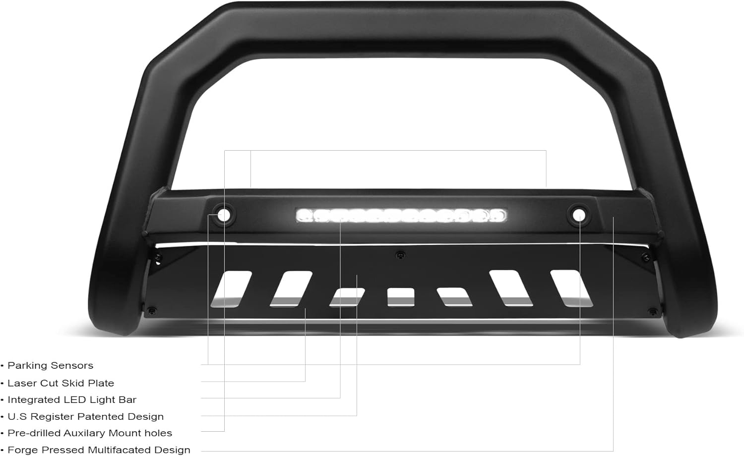 Armordillo USA 8705490 Art Series LED Bull Bar Compatible with Parking Sensor - Matte Black Fits 2019-2021 Ford Ranger