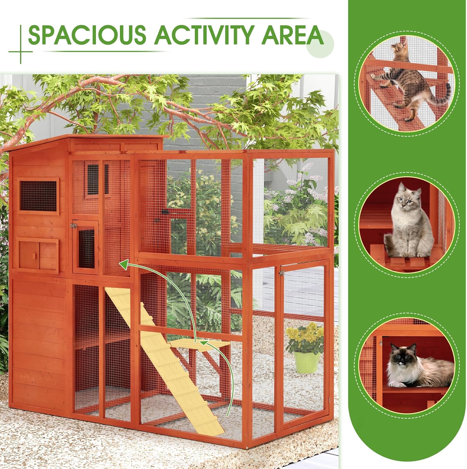 Esright Cat Catio Large Cat House，Outdoor Cat Enclosure Wooden Walk in Cat Cage for Window Kitty Cage Condo with Platform and 4 Resting Rooms