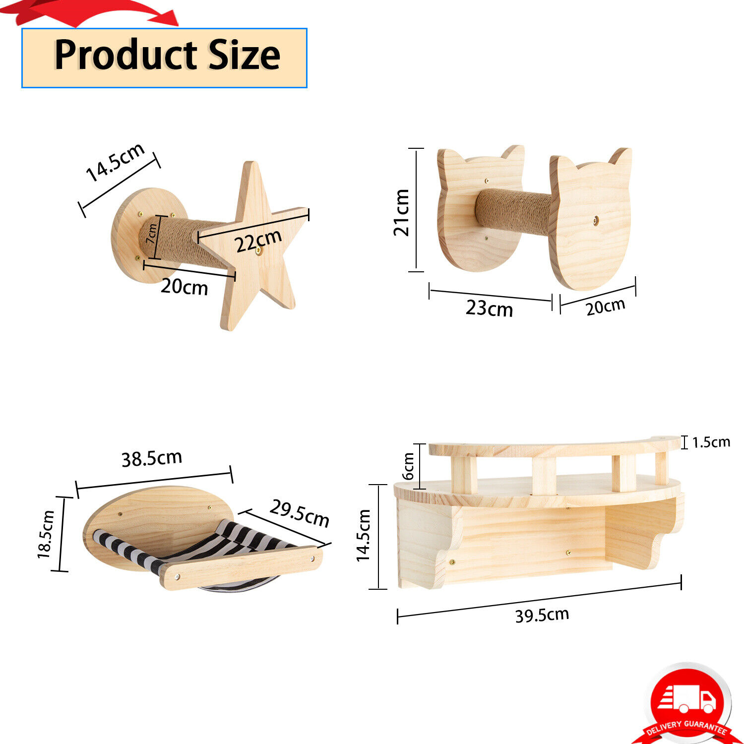 5PCS Cat Climbing Frame Wall Mounted Cat Scratching Post Wooded Jumping Platform
