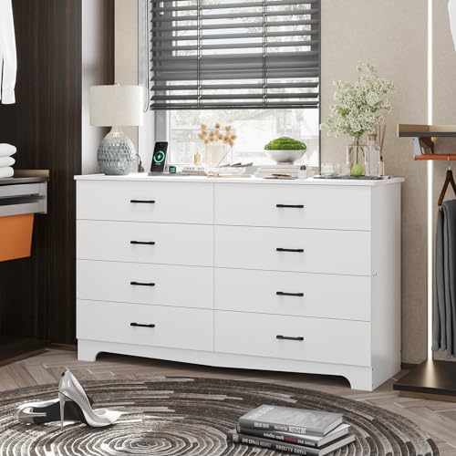 Hasuit Tall Dresser for Bedroom, White Large Chest of Drawers, 55.6'' High Dressers with 7 Drawers, Modern Wooden Vertical Storage Clothes Closet Organizer