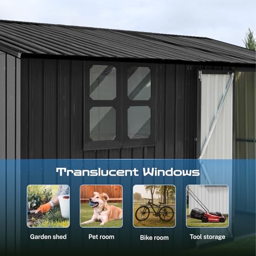 10' x 8' Large Outdoor Storage Shed, Sturdy Metal Building w/Windows & Lockable Doors for Garden, Backyard, Poolside and Lawn, Grey