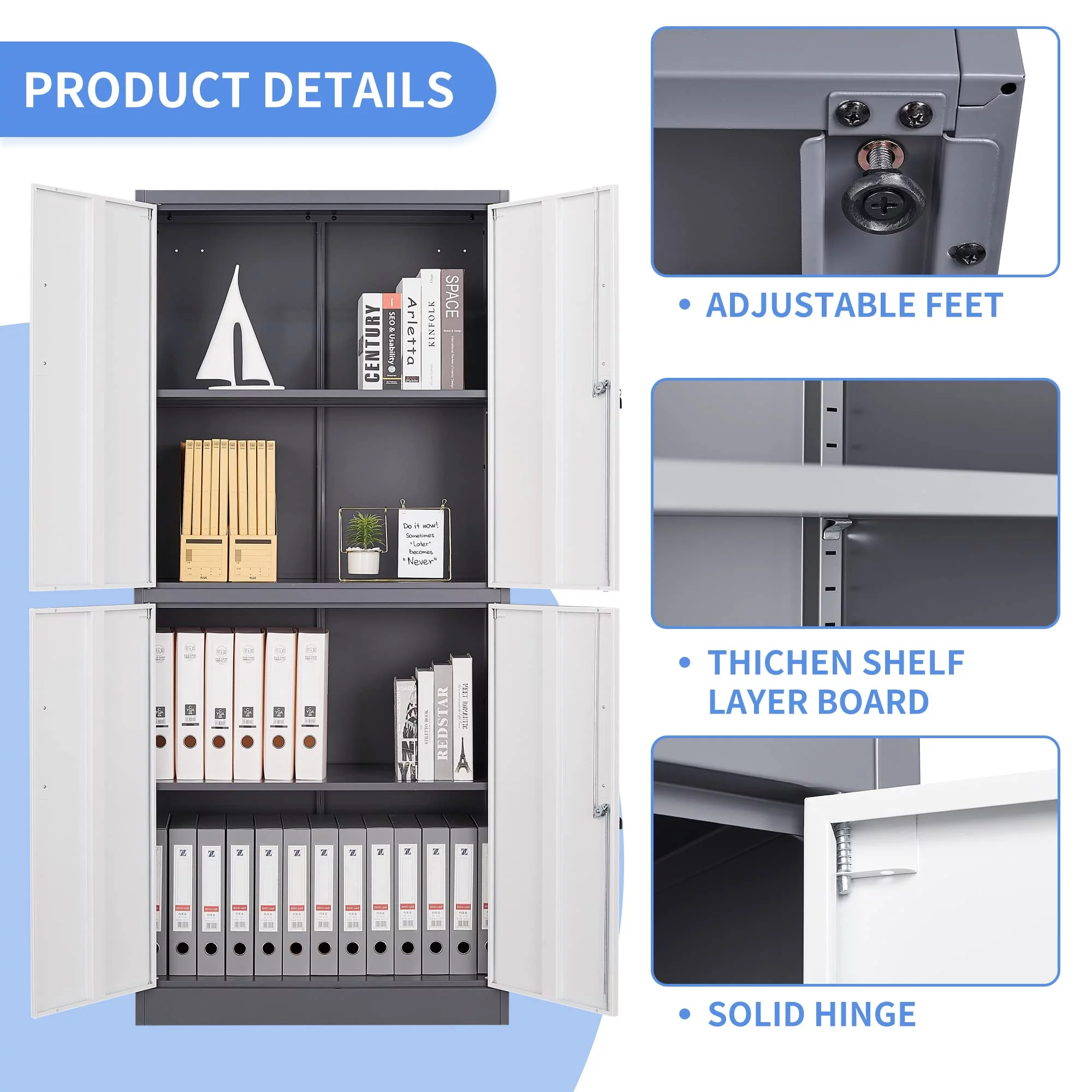 Fesbos Metal Storage Locking Cabinet with 4 Doors and 2 Adjustable Shelves,71" Lockable Garage Tall Steel Cabinet,for Home Office,Living Room,Pantry,Gym,Commercial Storage