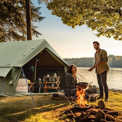 YOLENY Inflatable Tents for Camping, 4/6/8/10/12 Person Tent with TPU Skylight, Mesh Windows, Stove Jack & Pump, Easy Setup 4 Season Glamping Tent, Waterproof & Windproof