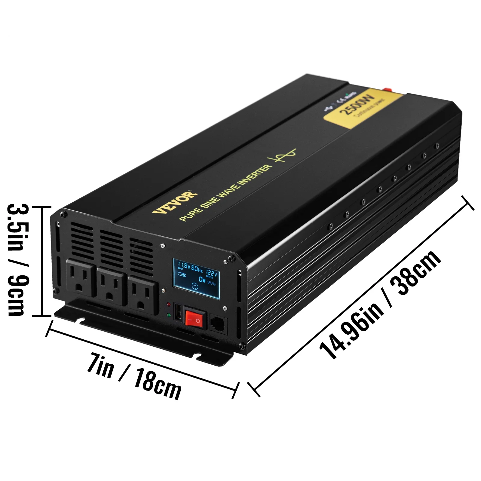 VEVOR 2500 W 5000W Pure Sine Wave Inverter, DC 12V to AC 120V Car Inverter with USB Port, LCD Display, and Remote Controller Power Converter