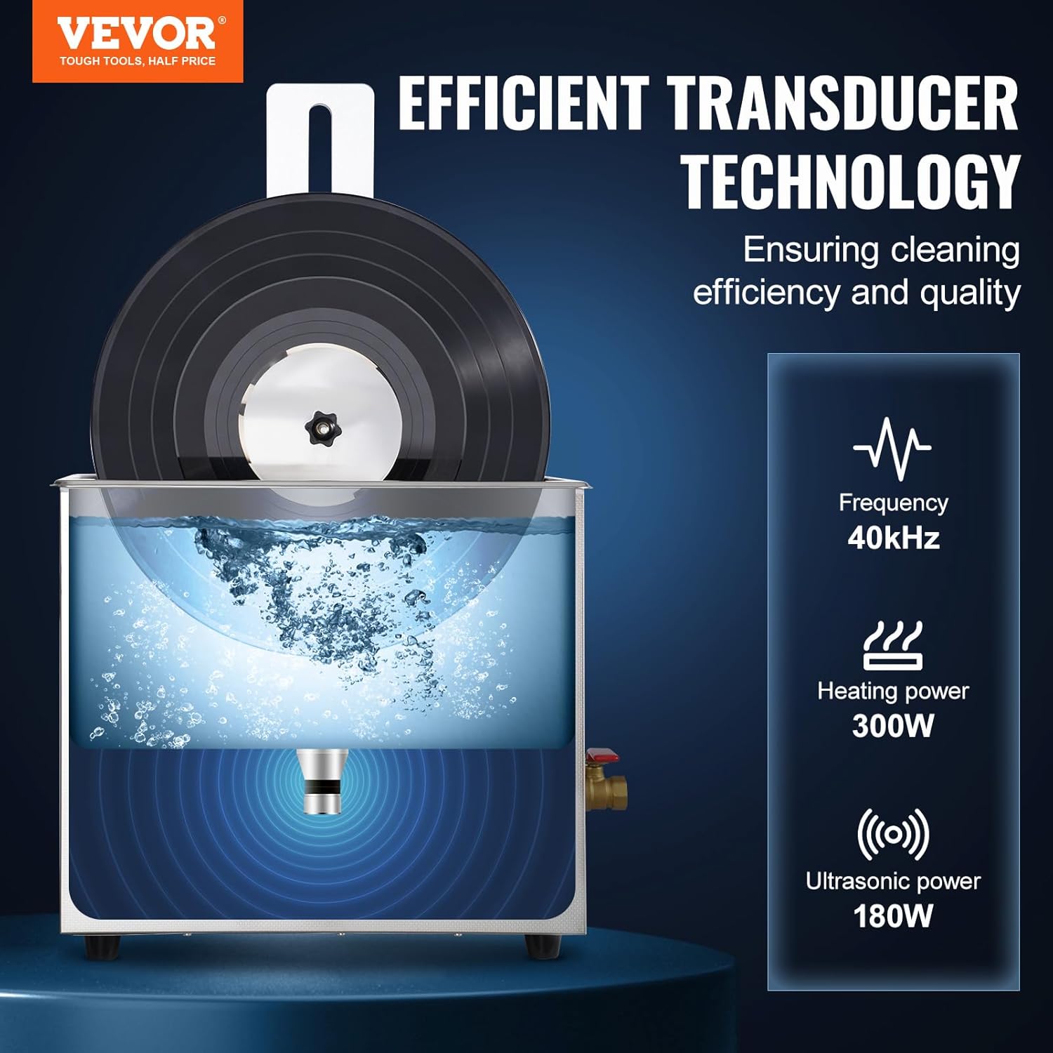 VEVOR Ultrasonic Cleaner, 6L Ultrasonic Vinyl Cleaner 7-12 Inch, 8 Records Ultrasonic Vinyl Cleaning Machine, 180W Ultrasonic Records Cleaner with Drying Rack for Home Store
