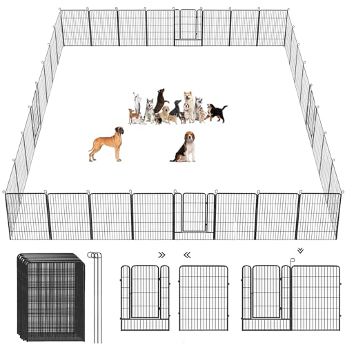 Dog Playpen, 32inch 10 Panels Outdoor Dog Fence Indoor Dog Pen Anti-Rust Pet Puppy Pen Dog Exercise Pen with Lock for Medium Small Dogs, Portable Pet Fence for Yard RV Camping
