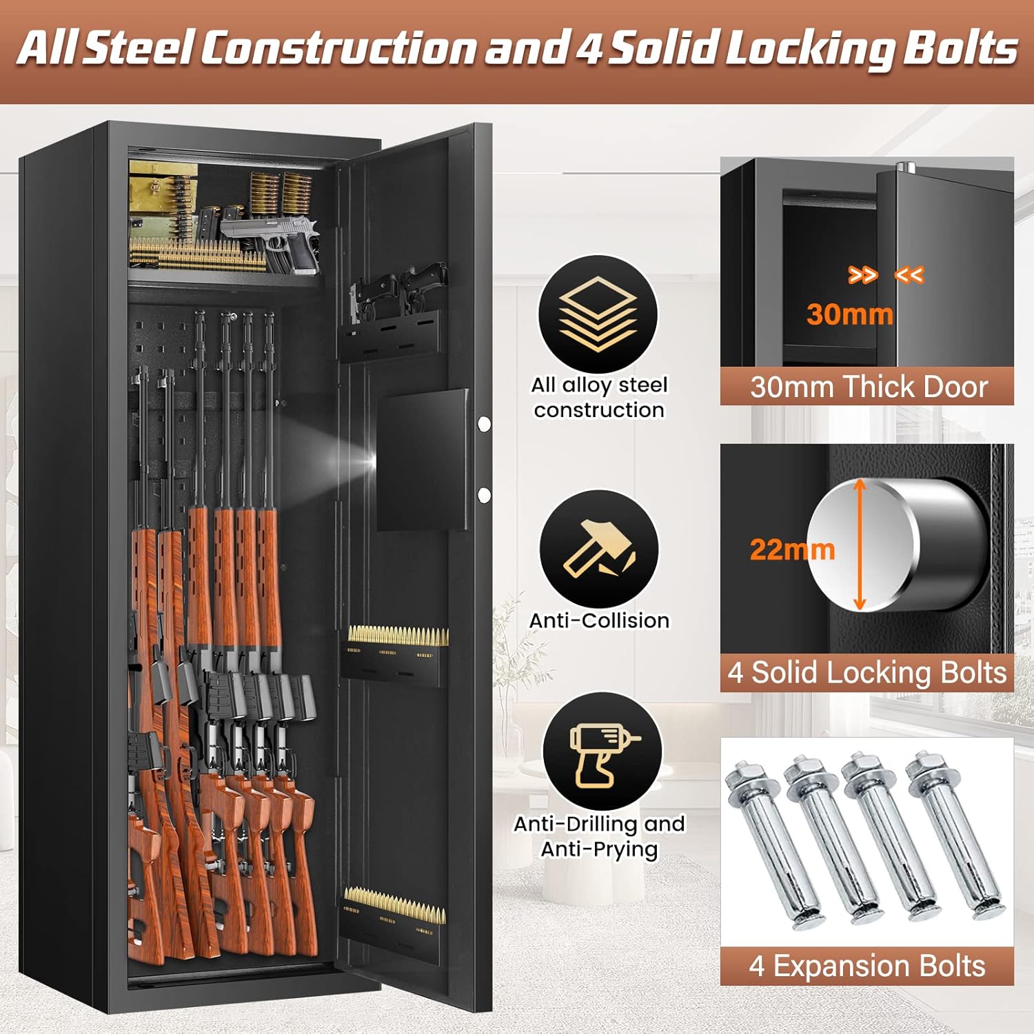 [𝟐𝟎𝟐𝟒 𝐍𝐄𝐖] 7-8 Fireproof Gun Safes for Home Rifle and Pistols, Heavy Duty Gun Cabinet for Rifles and Shotguns, Quick Access Gun Safes & Cabinets with Digital Keypad & Silent Mode-Black