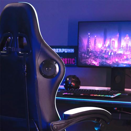 HOFFREE Gaming Chair Massage with Bluetooth Speakers and Led Lights Ergonomic Computer Gaming Chair with Footrest RGB Video Game Chair with High Back Lumbar Support Blue and Black