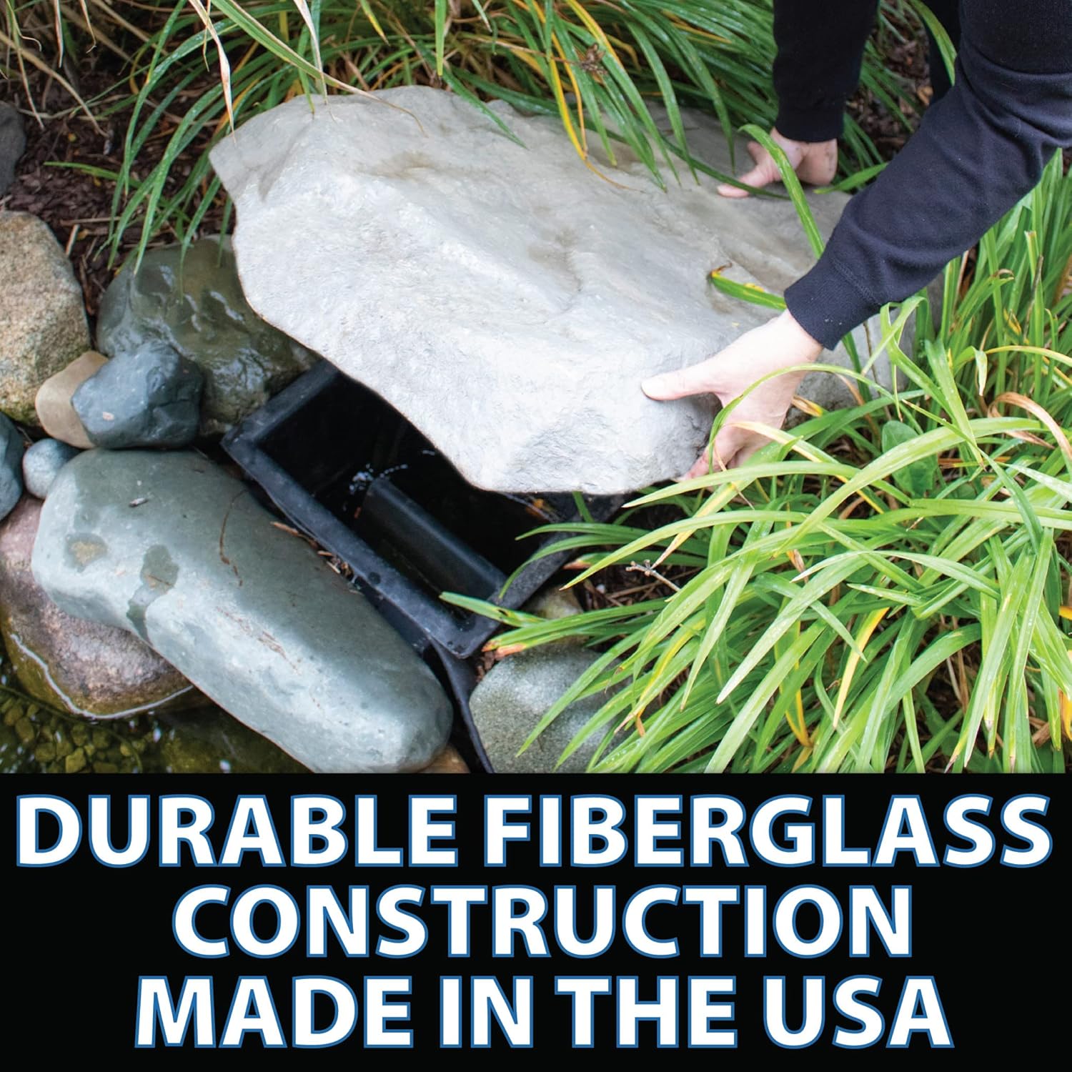 Airmax CrystalClear TrueRock Outdoor Faux Flat Rock Cover, Artificial Landscape Enclosure, Fake Decorative Landscaping Fiberglass Protection Lid, Realistic Natural Texture, Grey Stone, Small Size