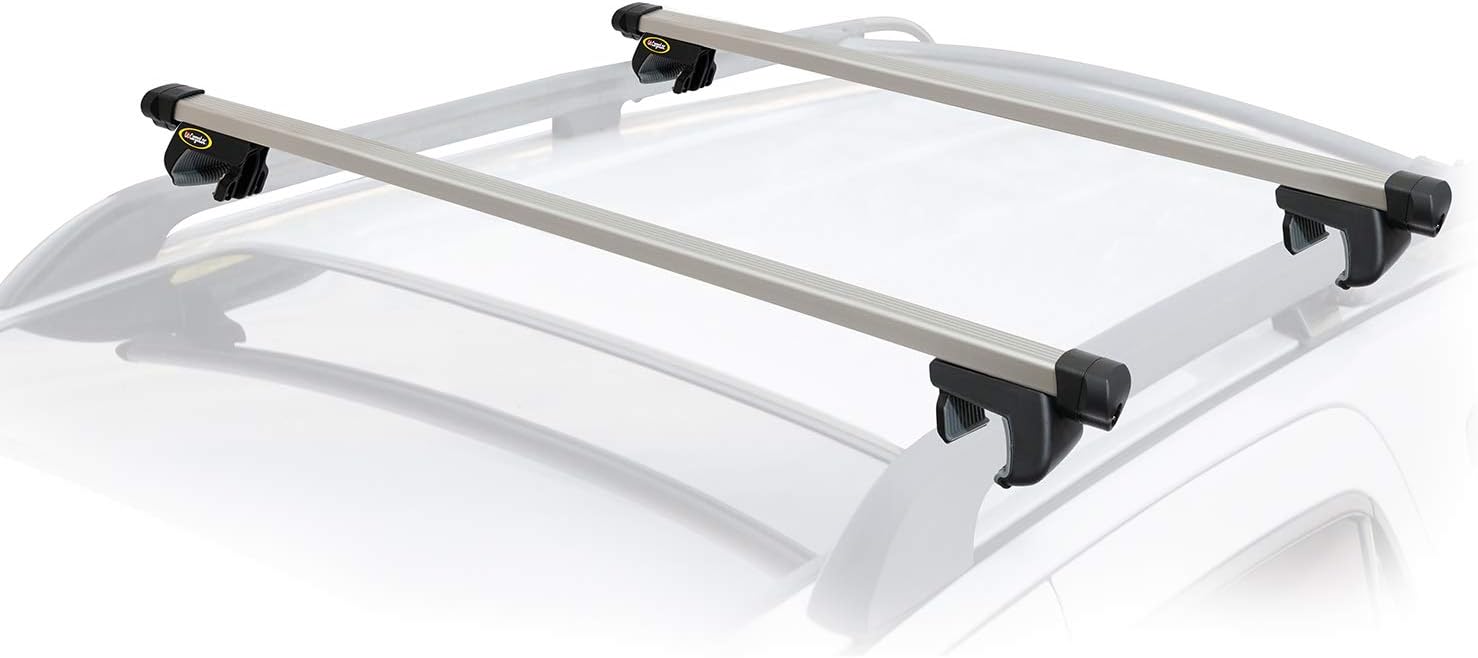 CargoLoc 2-Piece 52" Aluminum Roof Top Cross Bar Set – Fits Maximum 46” Span Across Existing Raised Side Rails with Gap – Features Keyed Locking Mechanism, Silver Pack of 2
