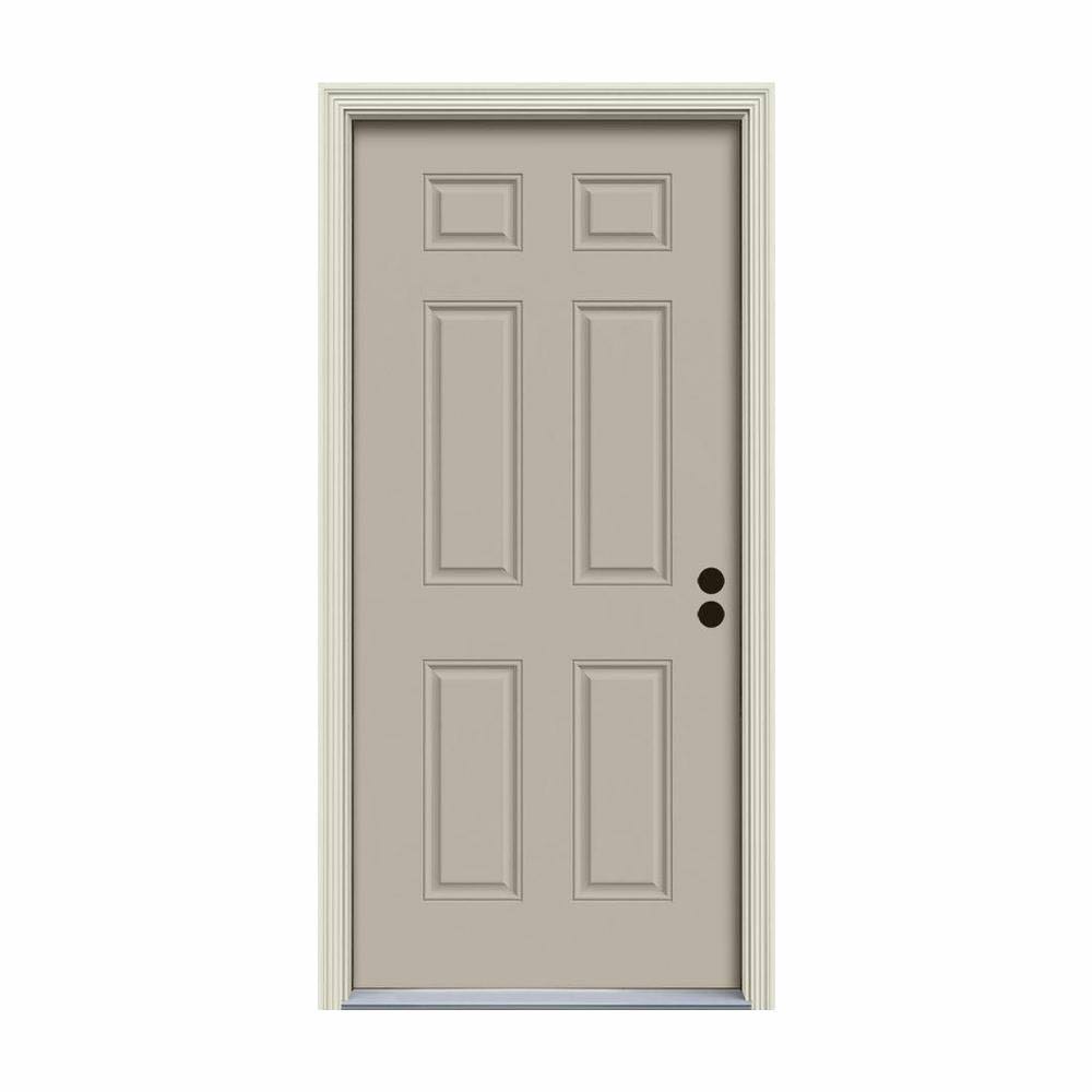 JELD-WEN 36 in. x 80 in. 6-Panel Desert Sand Painted Steel Prehung Left-Hand Inswing Front Door w/Brickmould