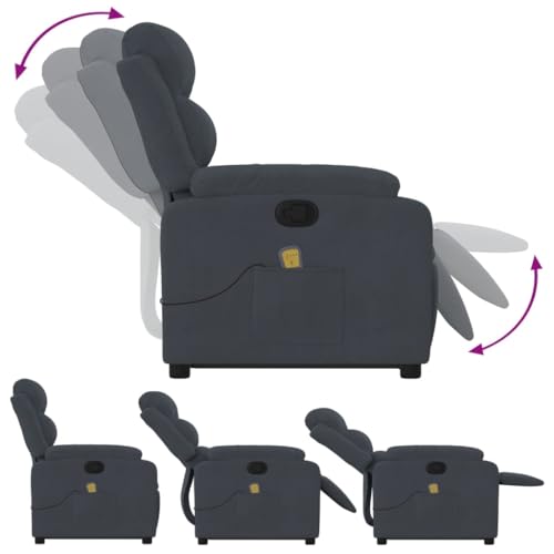 vidaXL Power Lift Massage Recliner - Dark Gray Velvet, Elderly Stand-Up Motorized Armchair with USB Vibration, Manual Tilt