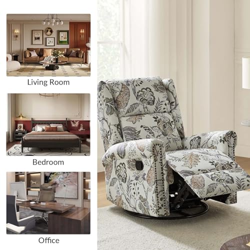 HULALA HOME Printed Fabric Set of 2 Manual Swivel Glider Recliner, Recliner Chair with Adjustable Backrest&Footrest, Wingback Rocker Recliner, Armchair Sofa 360 Degree Swivel for LivingRoom,BLK FLORAL