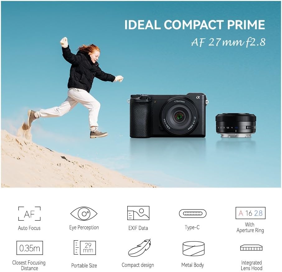 TTARTISAN AF 27mm f2.8 APS-C Frame Lens Ultra-Compact Pancake Lens for Fuji X Mount Cameras for Fujifilm XS10 X-E4 X-T10 X-T20 X-T3 X-T4 X-T100 X-T200 X-T30 X-Pro1 X-Pro2 X-Pro3 X-E1-Black