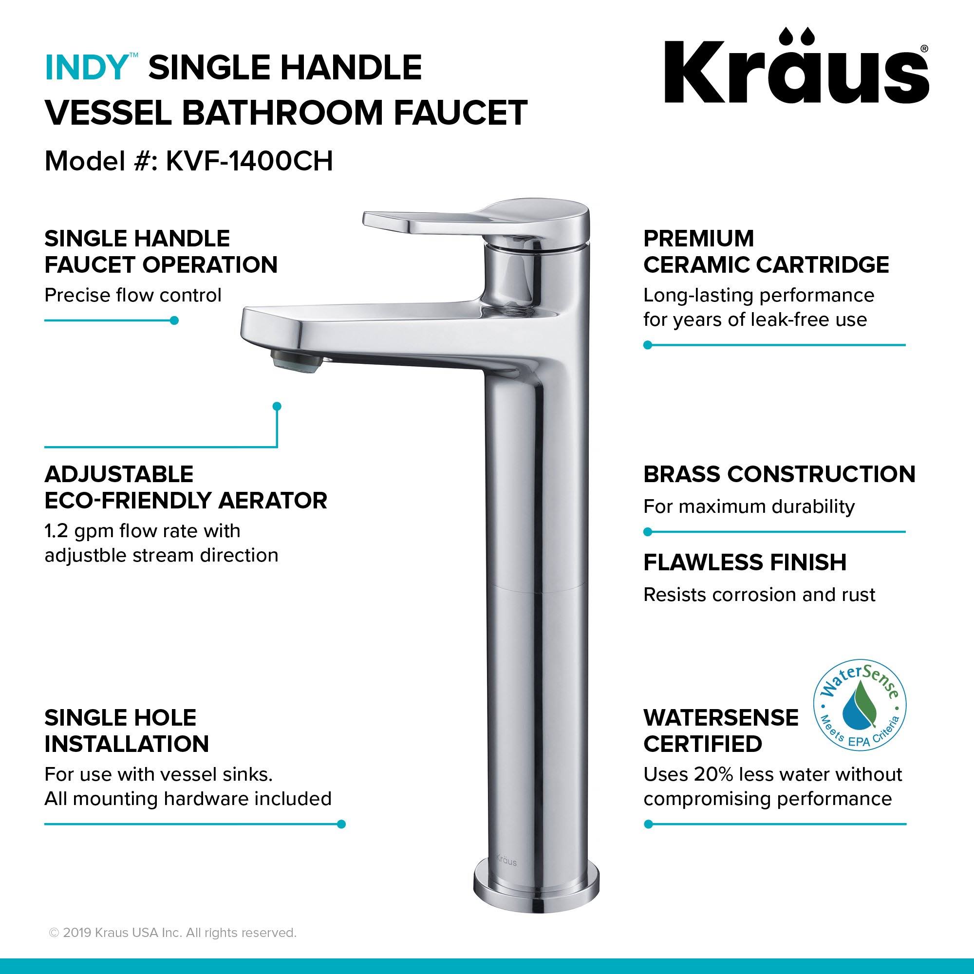 Kraus Indy Single Handle 2-Pack Vessel Bathroom Faucet Spot Free Stainless Steel