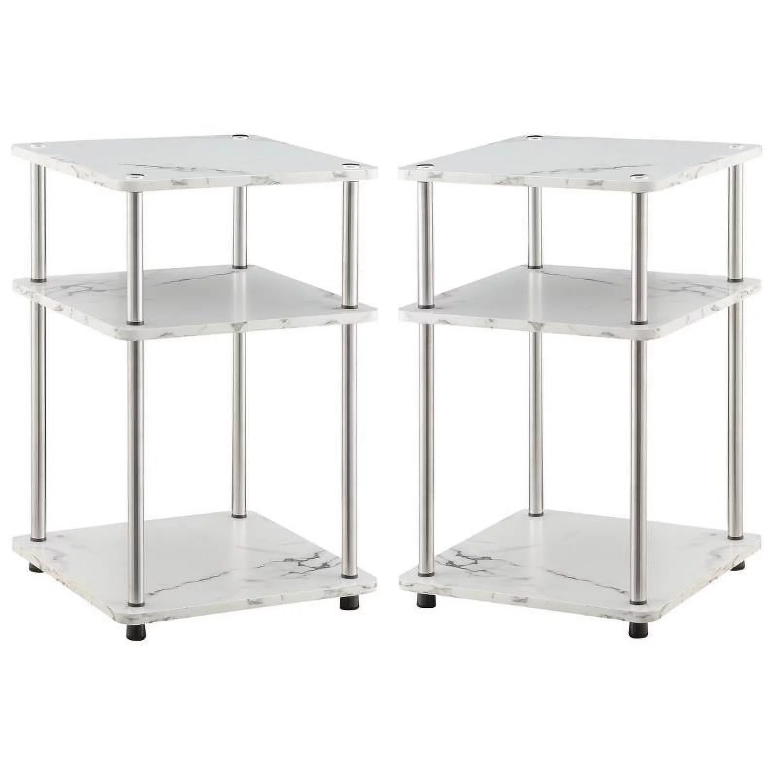 Home Square Three-Tier End Table in White Faux Marble - Set of 2