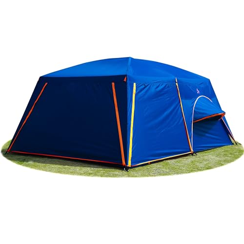 KTT Extra Large Tent 10-12-14 Person(Style-B),Family Cabin Tents,2 Rooms,3 Doors and 3 Windows with Mesh,Straight Wall,Waterproof,Double Layer,Big Tent for Outdoor,Picnic,Camping,Family Gathering
