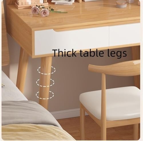 Dressing Table for Small Space, Vanity Desk Makeup Vanity Table with Lighted Mirror Vanity Set with Wood Desktop(Natural)