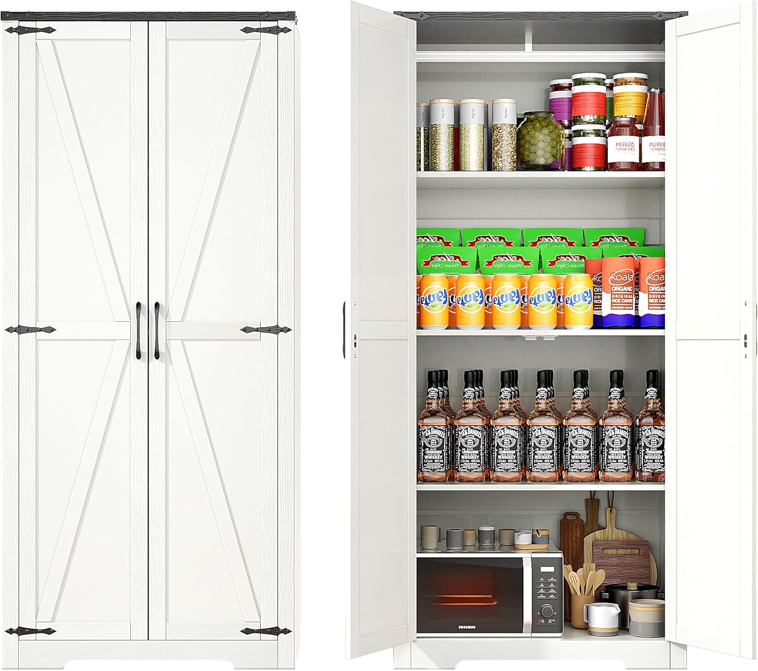 Wardrobe Closet with Doors, 72" Armoire Wardrobe Cabinet, White Bedroom Storage Cabinet with Hanging Rod for Kitchen, Pantry
