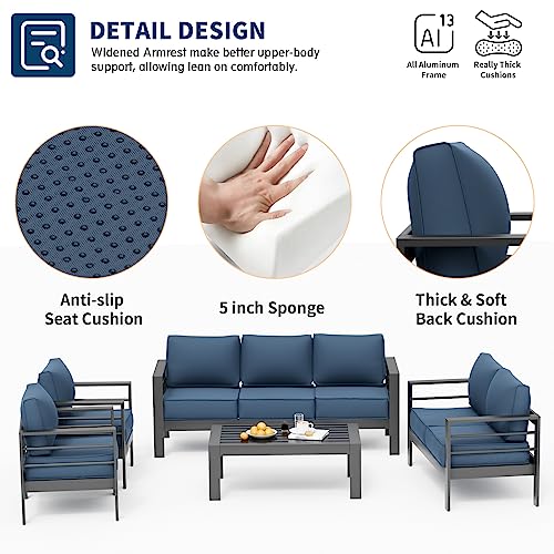 UDPATIO 8 Piece Aluminum Patio Furniture Set, Oversized Modern Outdoor Furniture Set with Olefin Fabric Cushion for Patio Deck Backyard, Dark Grey(with Waterproof Covers)